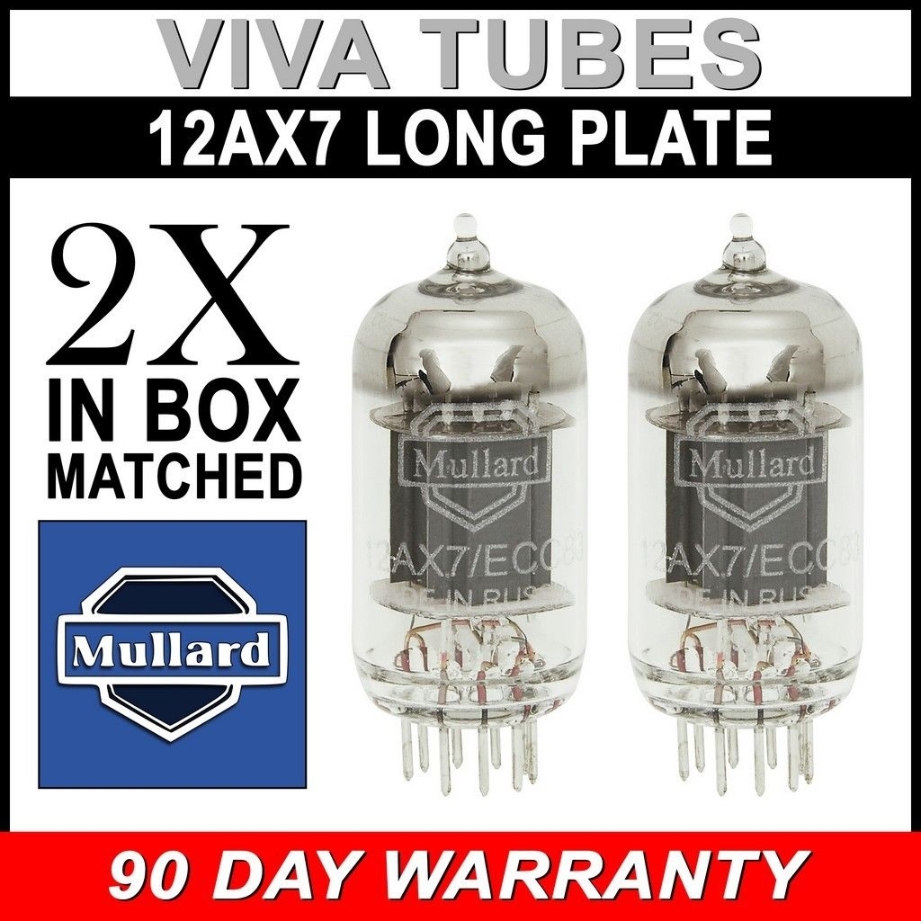 Brand New In Box Gain Matched Pair Mullard Reissue 12AX7 Vacuum Tubes LONG Plate