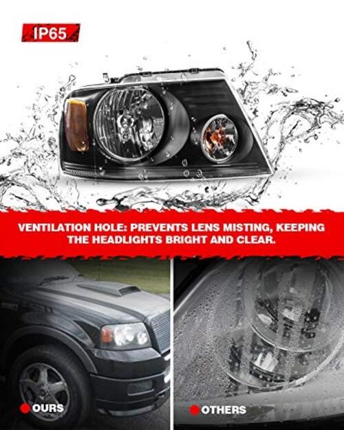 Headlight Assembly Black Housing Replacement Black-Amber/2004-2008 F150