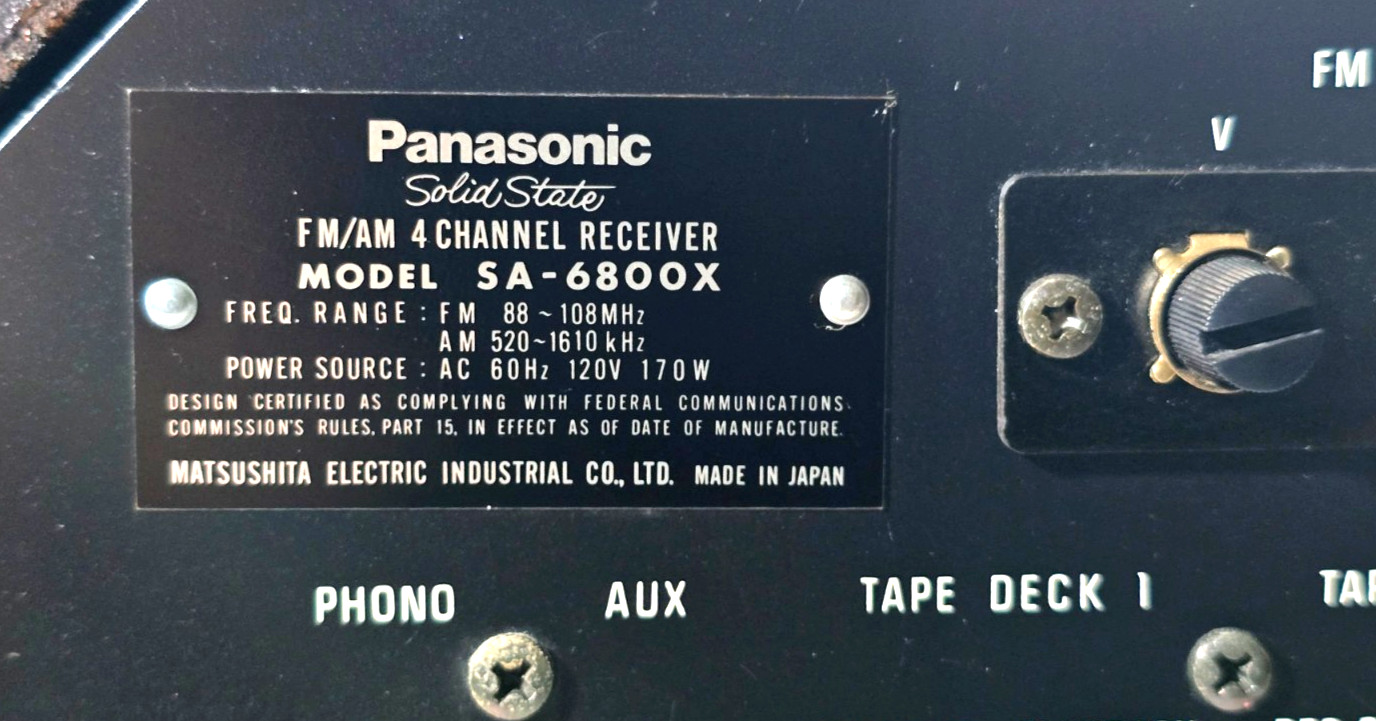 PANASONIC SA-6800X Quadrophonic Receiver 4 Channel AM/FM (Fully Tested/Working)