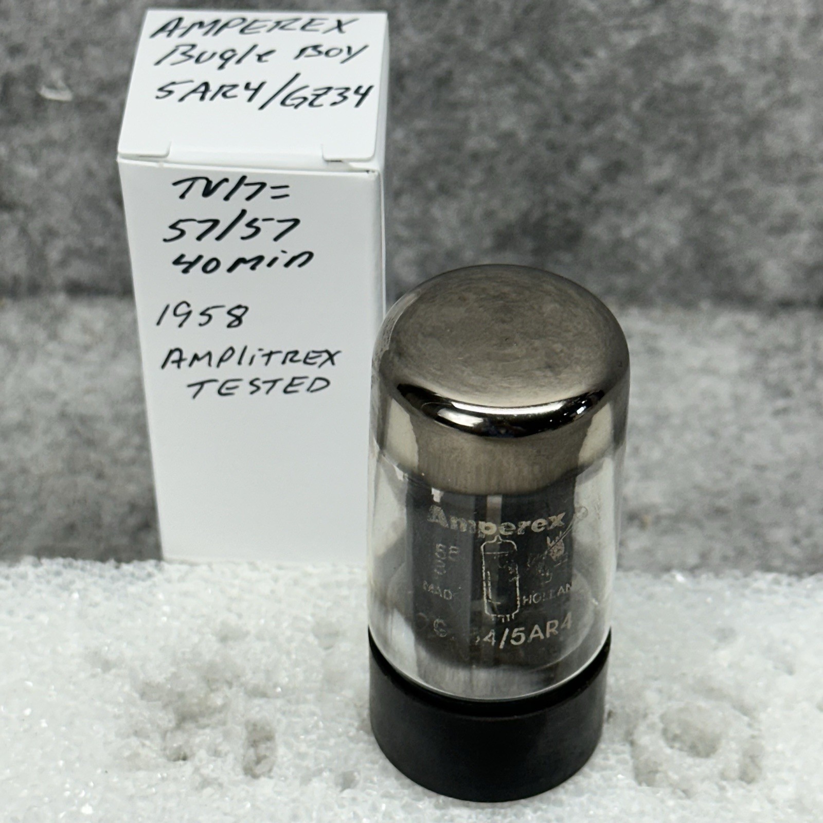 1958 AMPEREX BUGLE BOY 5AR4 GZ34 f31 x8D TUBE TV/7 AMPLITREX TESTED