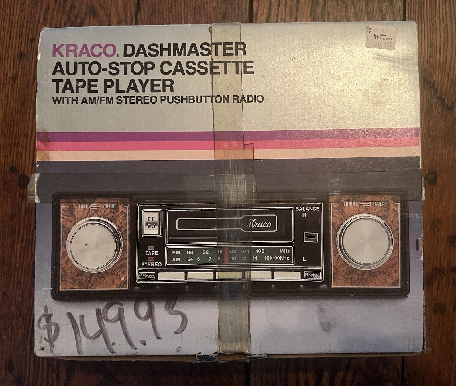 Krakow Dashmaster Auto Stop Cassette Tape Player with AM/FM Stereo NEW Old Stock