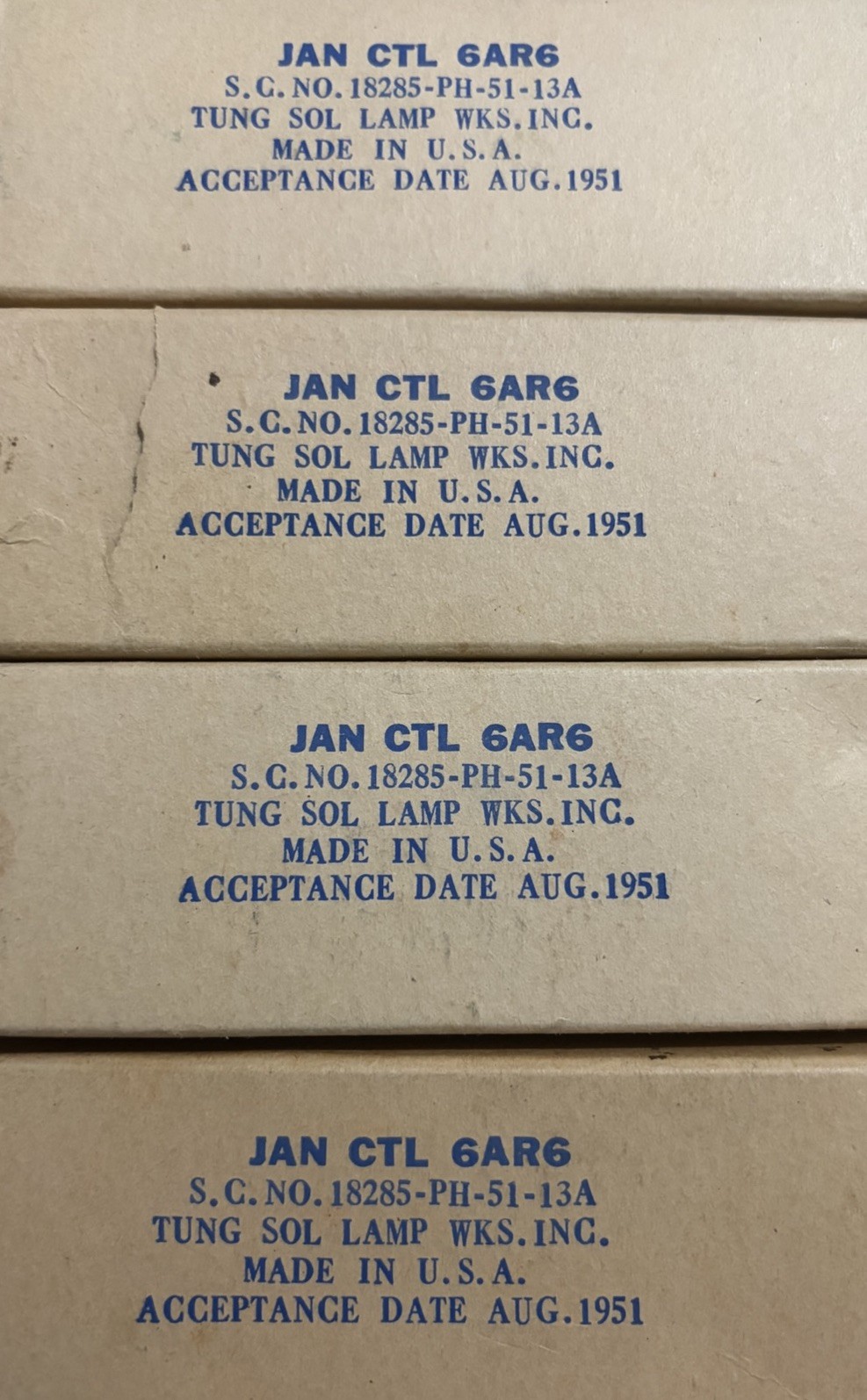 JAN CTL 6AR6 1951 Tung-Sol Super Tight Matched Dates Quad NIB Beam Power Tubes