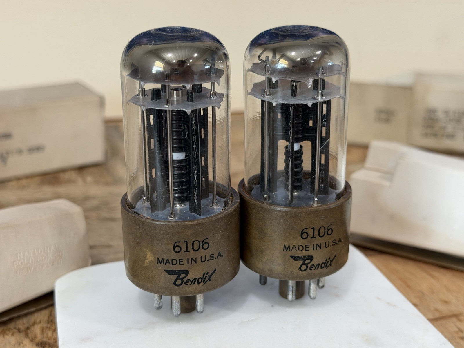 PAIR NOS NIB BENDIX RTMA 6106 / 5Y3 Triple Mica 4 Support Rods DD GETTER Tubes