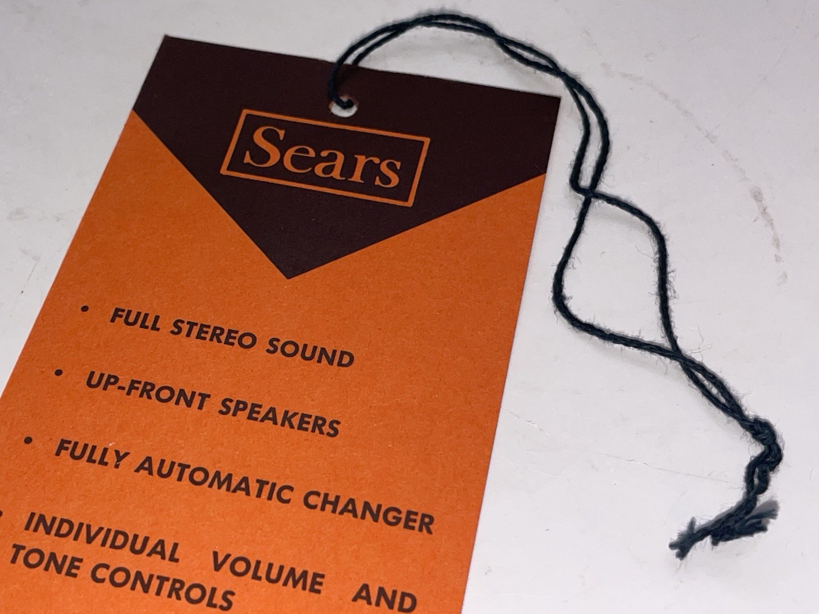 Original Vintage 1960’s SEARS Silvertone Record Player HANG TAG 4.75”