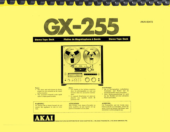 Akai GX-255 GX255 Tape Deck OWNER’S MANUAL and SERVICE MANUAL