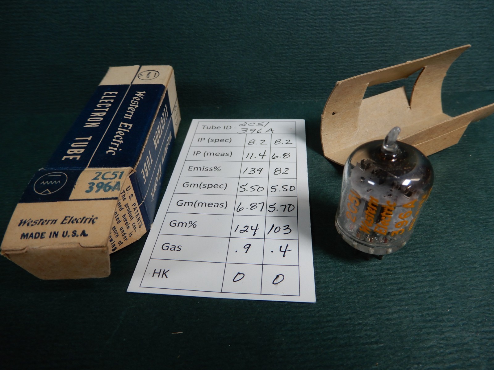 Western Electric 2C51 396A Vacuum Tube Amplitrex Tested 124/103% Gm
