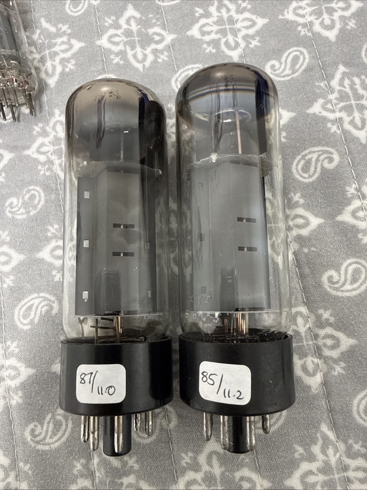 Mullard EL34 6CA7 xf4 Black Base O Getter Nos Testing Values Matched Pair