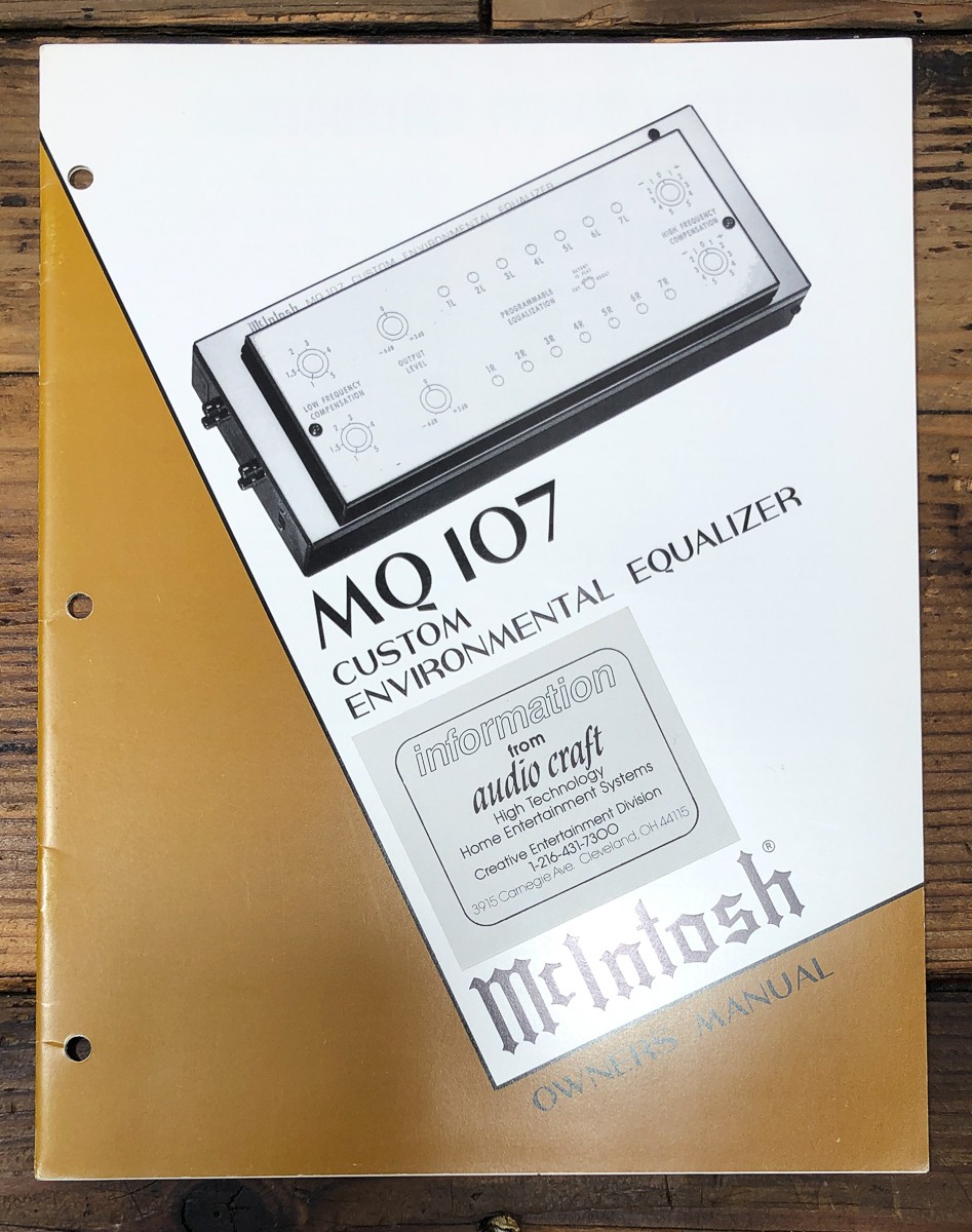 McIntosh MQ-107 MQ107 Equalizer Owners / User Manual *Original*