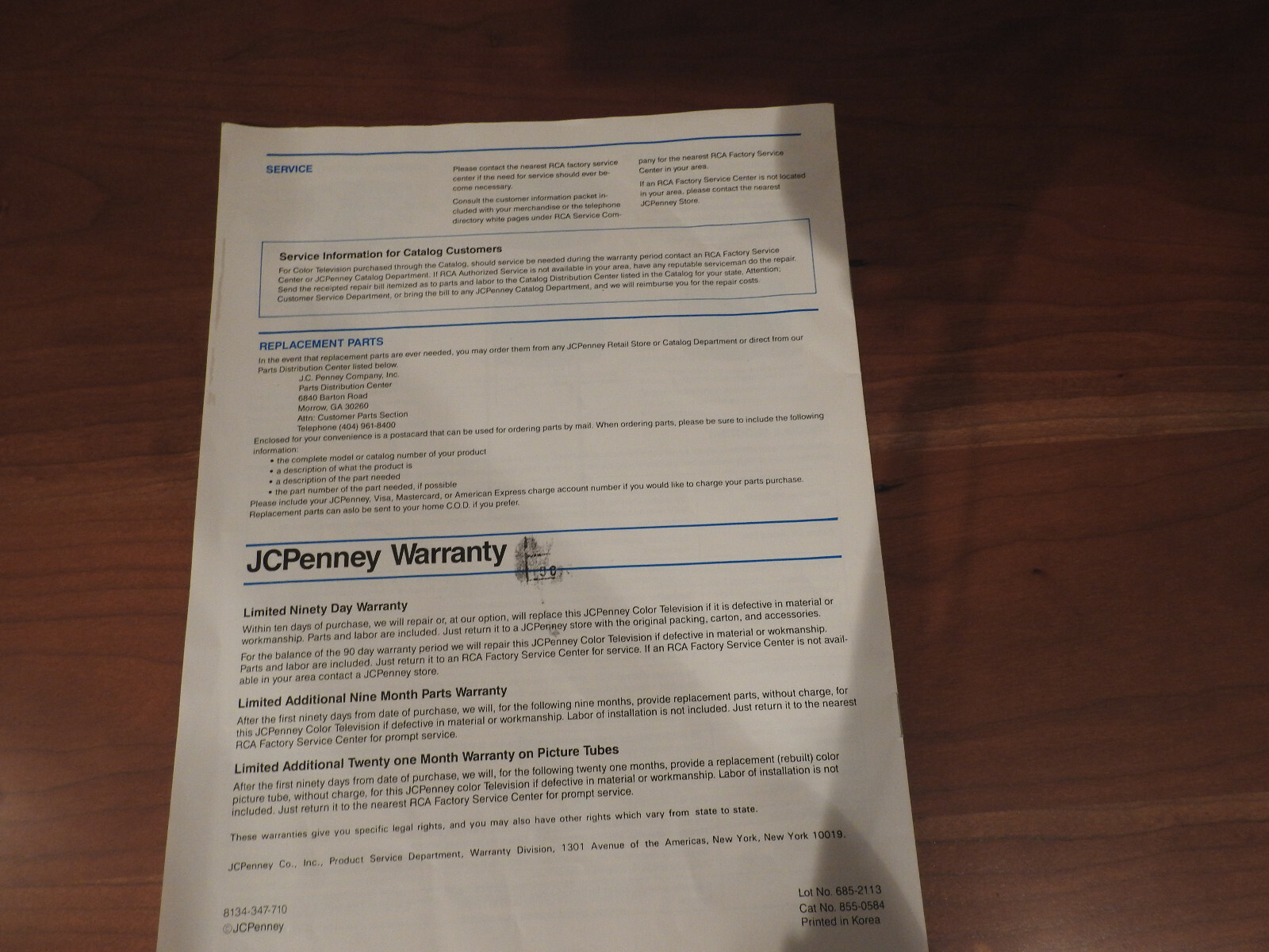 Vintage J.C.Penney Color Television 685-2113 Owner’s Manual, Schematic Diagram++