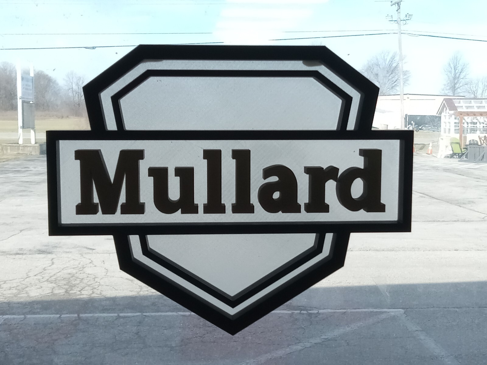 Mullard Logo Display Sign & Wood Base – Gold & Black on ‘Glass’ Blue -tubes