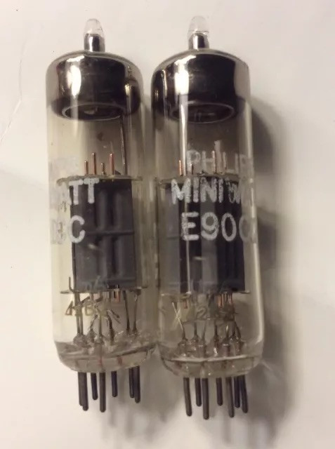 (2) E90CC PHILIPS MINIWATT SQ Akin to E80CC and 6211 Duo Triode Long Box Plate