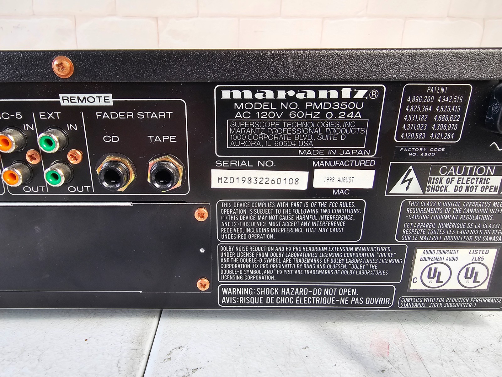Marantz PMD350OU Professional Combination CD Player & Cassette Deck