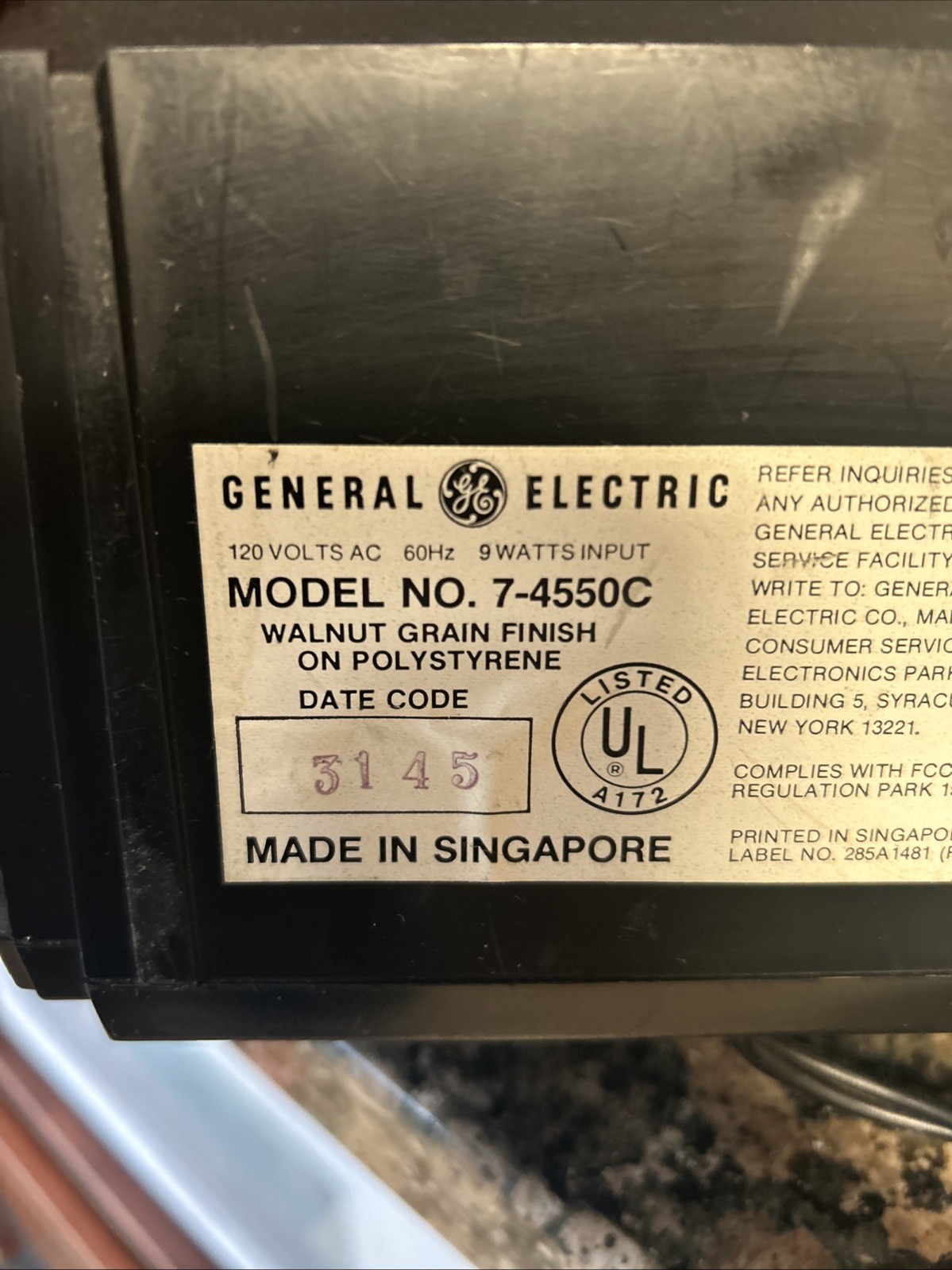 General Electric AM/FM Alarm Clock Radio (Model No. 7-4550C) WORKS