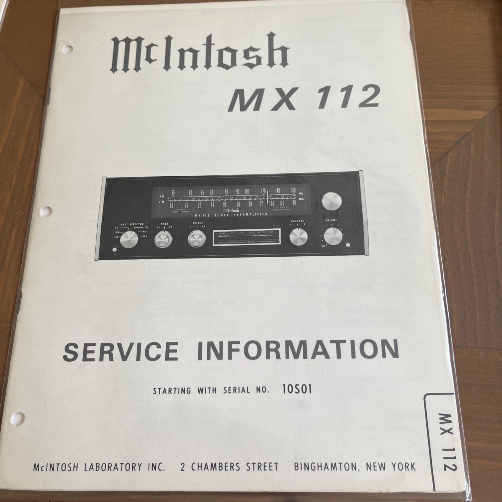 McIntosh MX 112 Original Service Information Manual