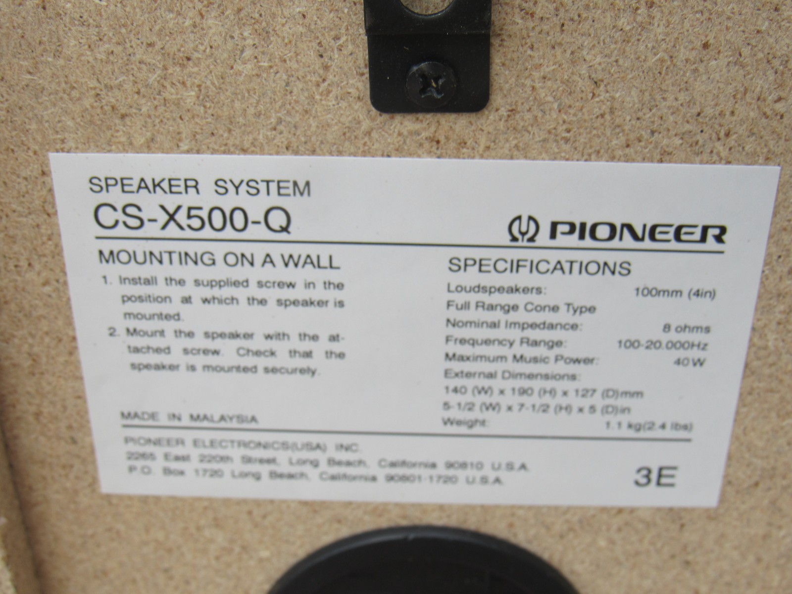 PIONEER CS-X500-Q 8 OHMS 30 WATT PAIR WALL MOUNT / BOOKSHELF SPEAKERS SET OF 2