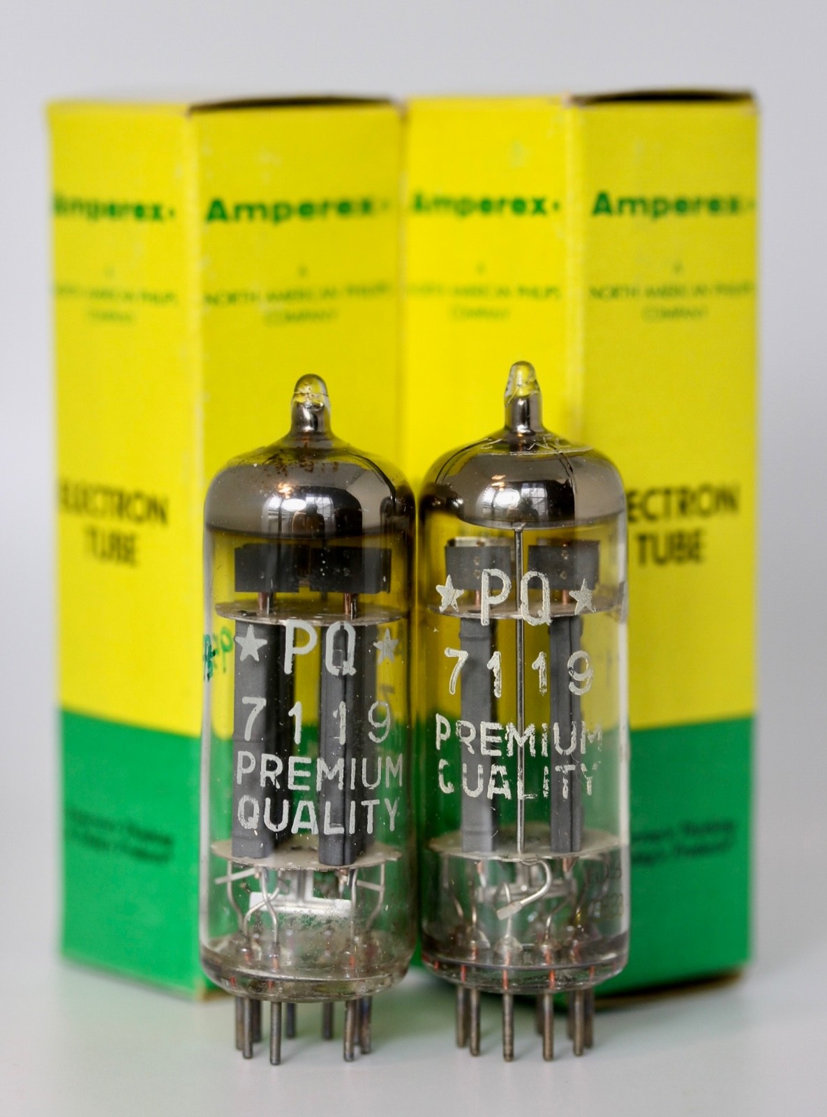 E182CC 7119 NOS PHILIPS AMPEREX HOLLAND MIRROR-MATCHED-PAIR TUBES MUSEUM TESTED!
