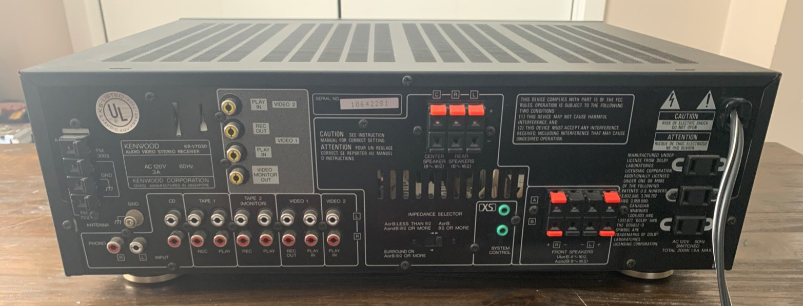 Kenwood KR-V7030 Audio/Video Stereo Receiver 1991 WORKS Very Good Cond 110w a Ch