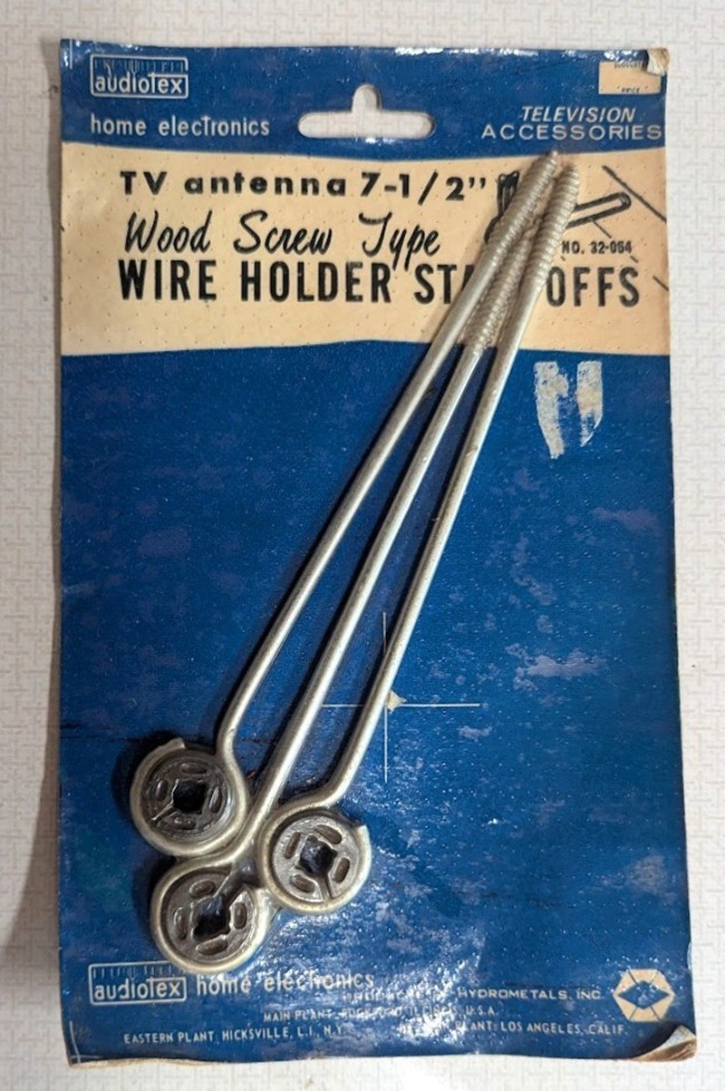 Vintage Audiotex TV Antenna 7 1/2″ Wood Screw Type Wire Holder Standoffs USA NOS