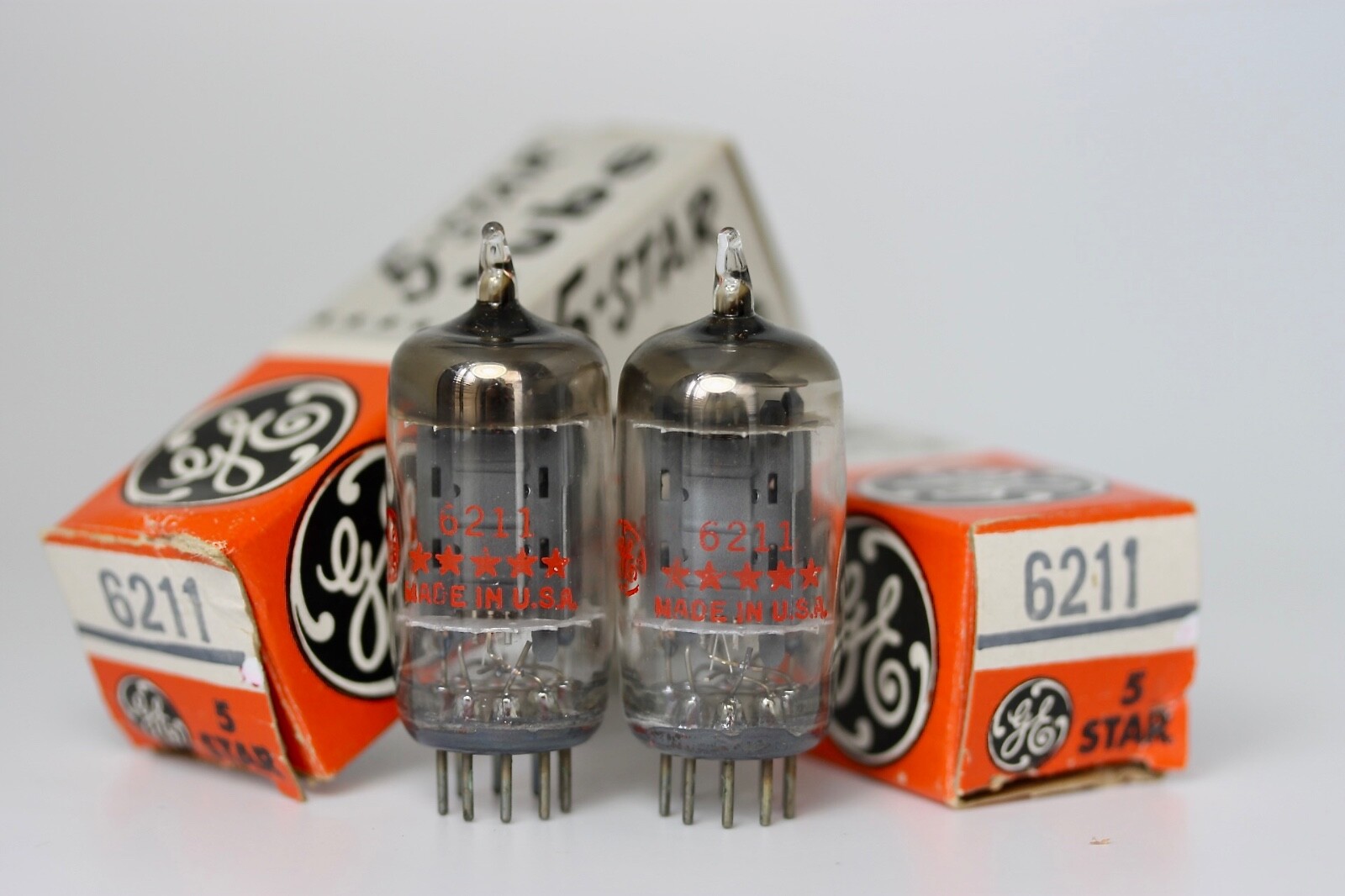 NOS GE 5-STAR ***** 6211 (Sub for ECC802S) MATCHED-PAIR D-GETTER TUBES 100% 1962