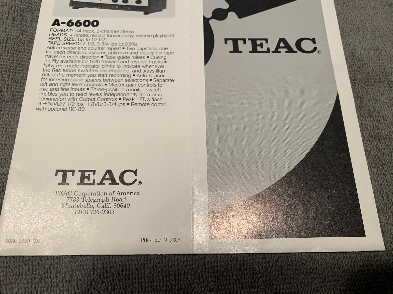 TEAC A-3440 3300SX Etc. Vintage Reel to Reel player Brochure