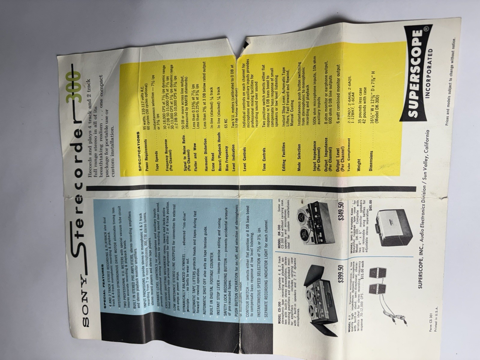 Sony Superscope Sterecorder Model 300 Tape Recorder Reel To Reel