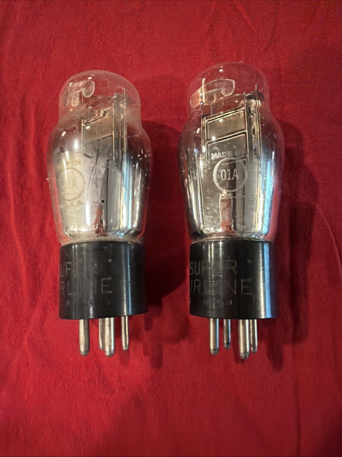 Pair Of Wards Super Airlines 01A Engraved Base Vacuum Tubes UNTESTED/For Parts