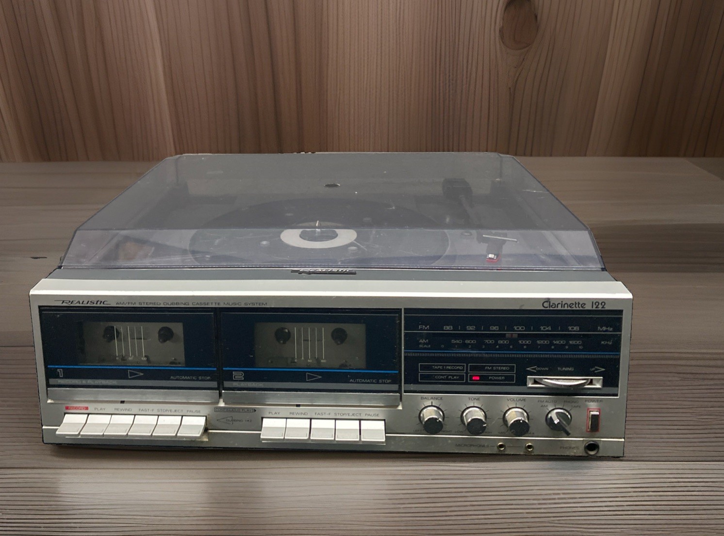 Realistic Clarinette-122 AM/FM S Phono Cassette Music System Works Needs Belt
