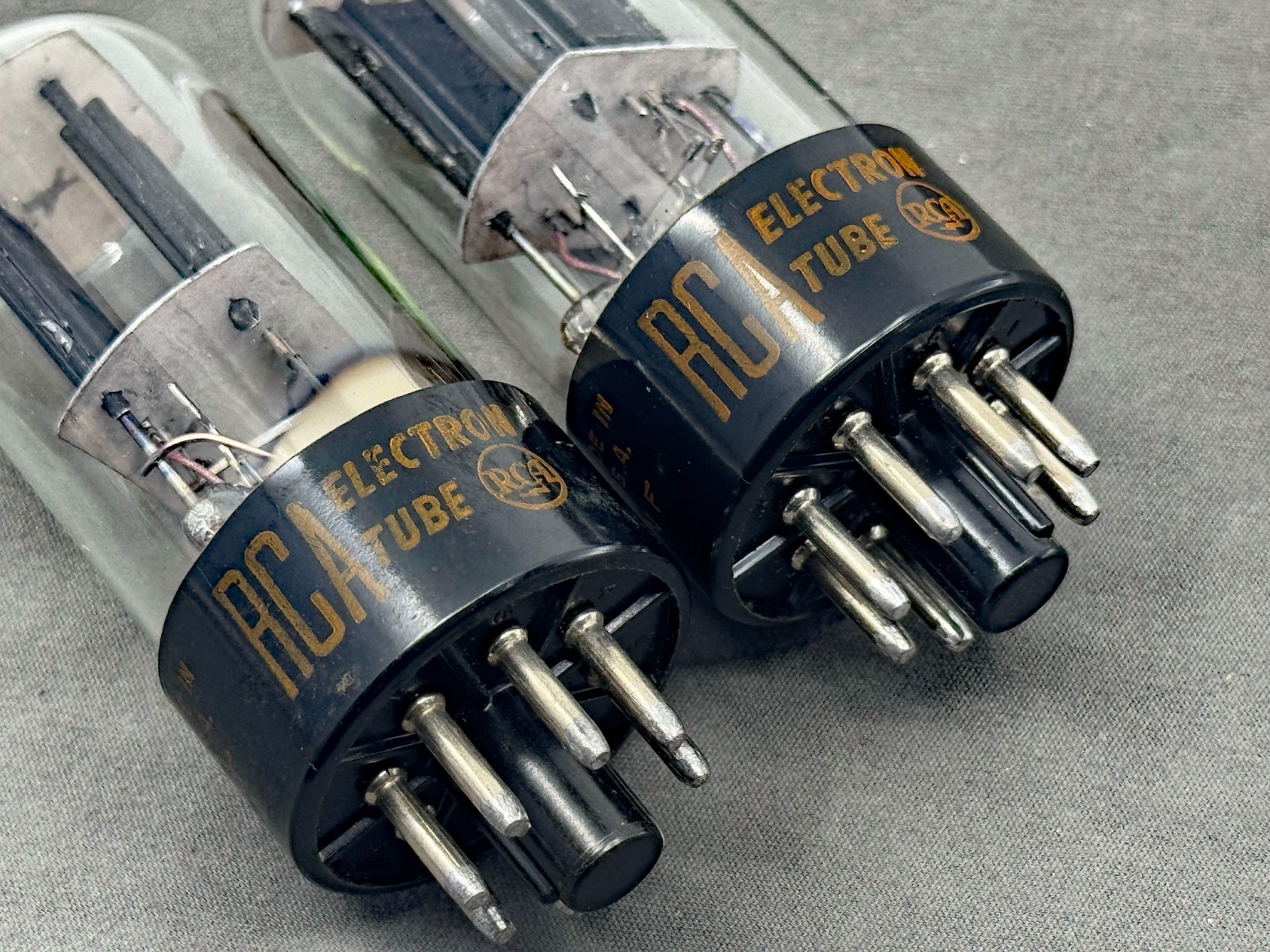 NOS Pair RCA 6SN7GTB Tall Bottle Matched Codes Black Plates D Getters Test NOS