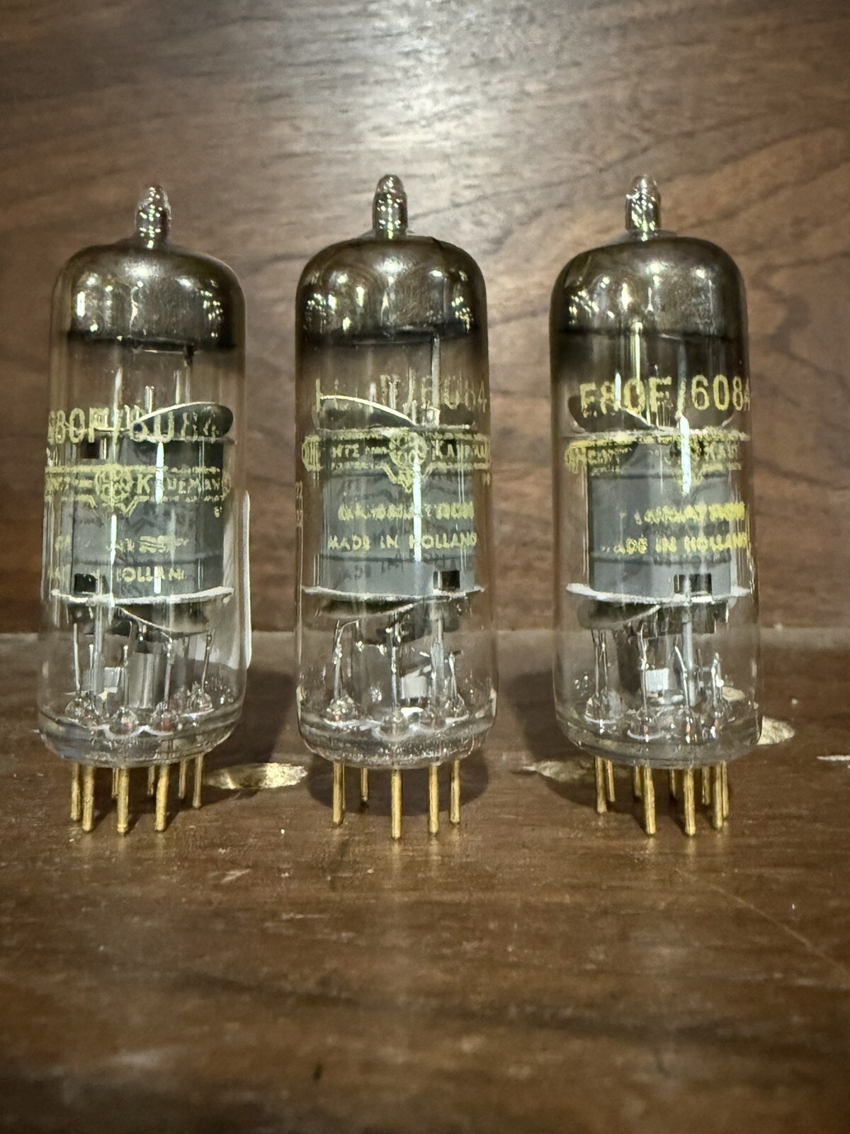 Lot Of 3 Amperex 6084/E80F Gold Pin Tubes Holland Test NOS