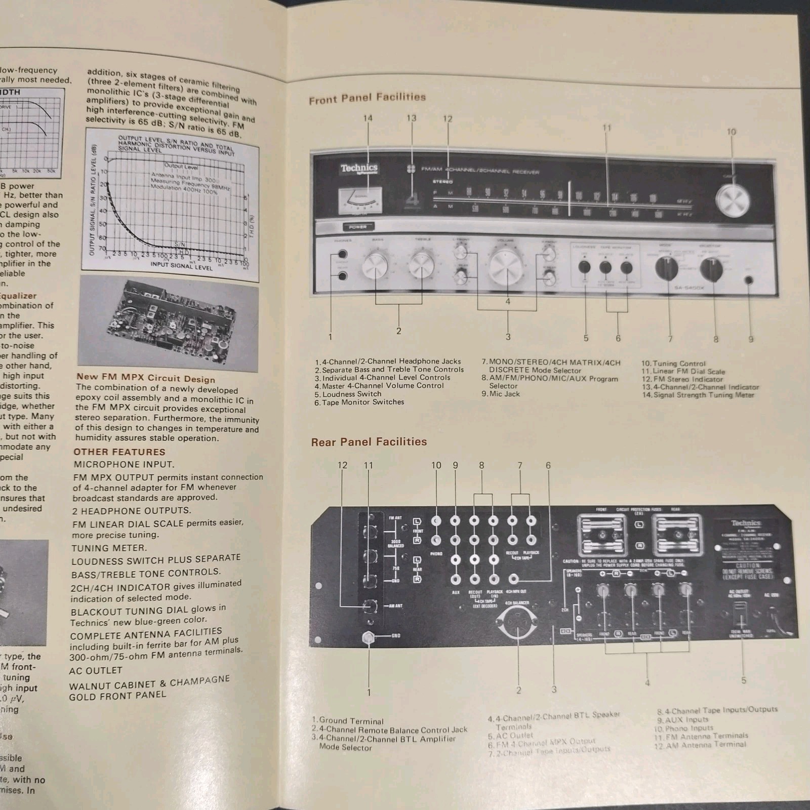 Vintage 1973 Technics SA-5400X Receiver Original Sales Brochure Fold-Out Rare