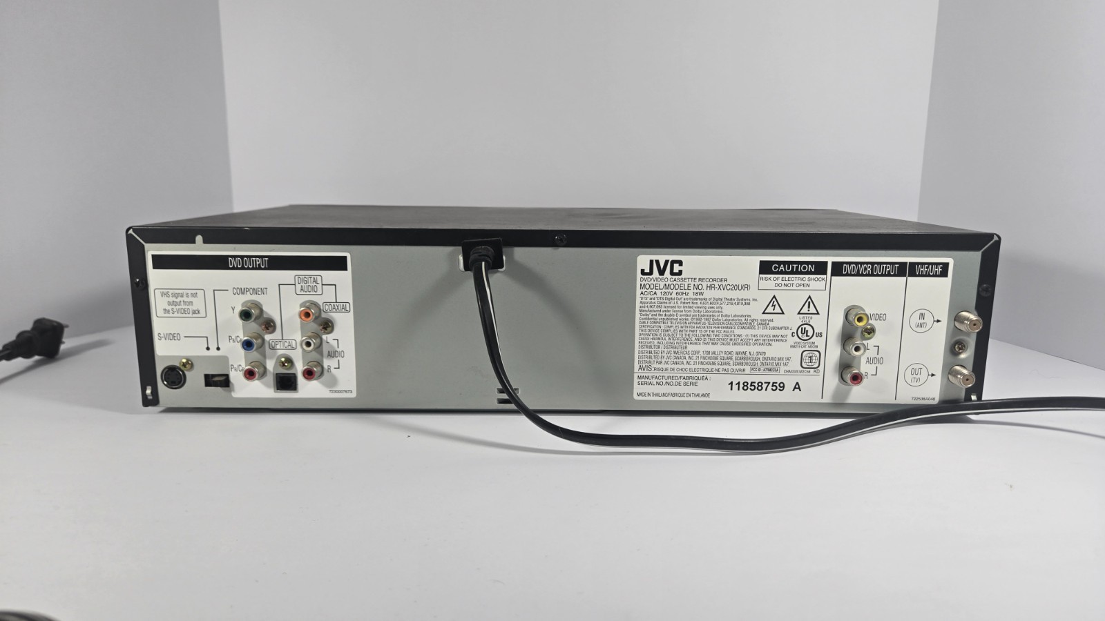 JVC HR-XVC20U DVD VCR Combo Player Hi-Fi Stereo SQPB Tested Component Optical