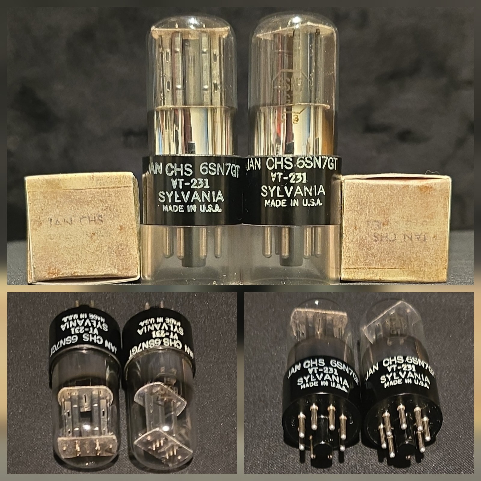 SYLVANIA 6SN7 GT VT-231 TUBE JAN CHS 1940s TOUGH DOG WHITE LABEL MATCHED SET