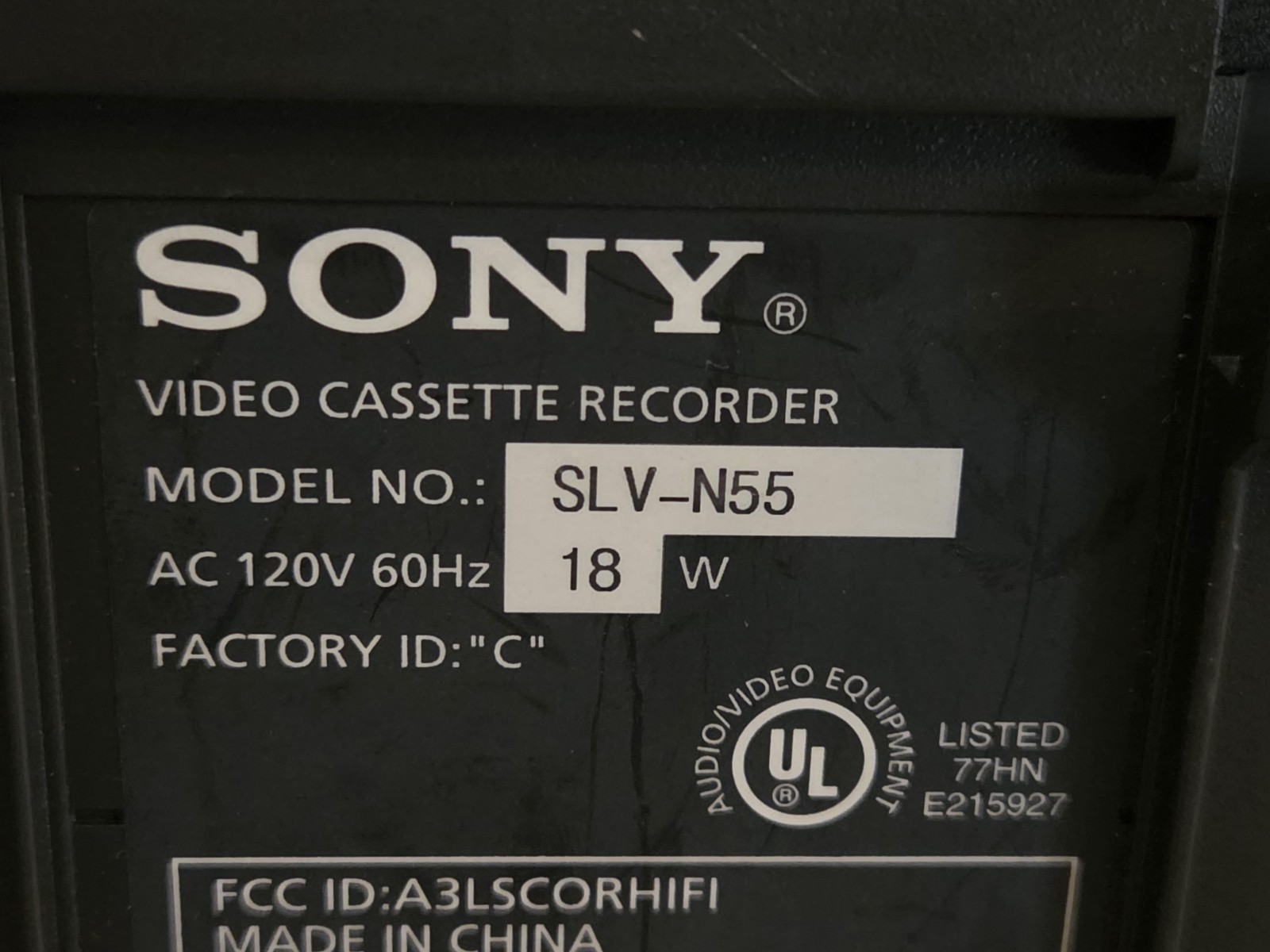 Sony SLV-N55 Hi-Fi Stereo VHS VCR Video Cassette Recorder /w Remote Tested *Read