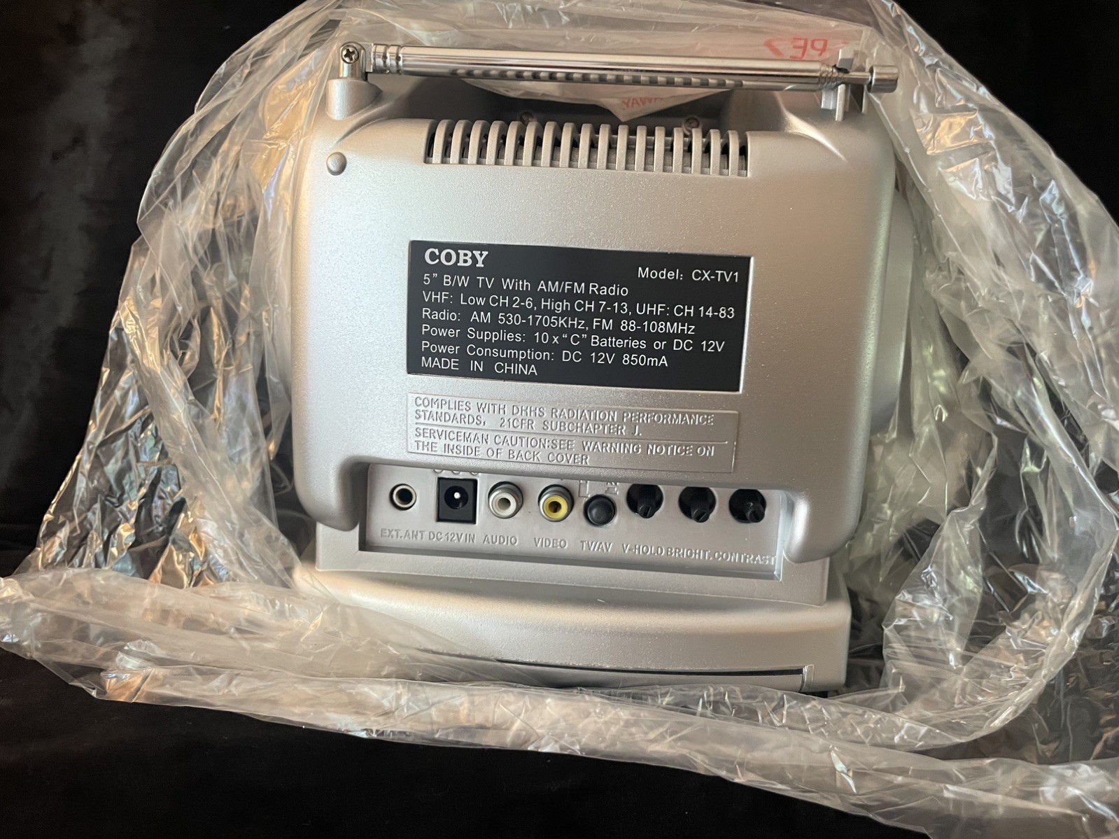 New Coby CX-TV1 5” Portable B&W CRT TV AM FM Radio