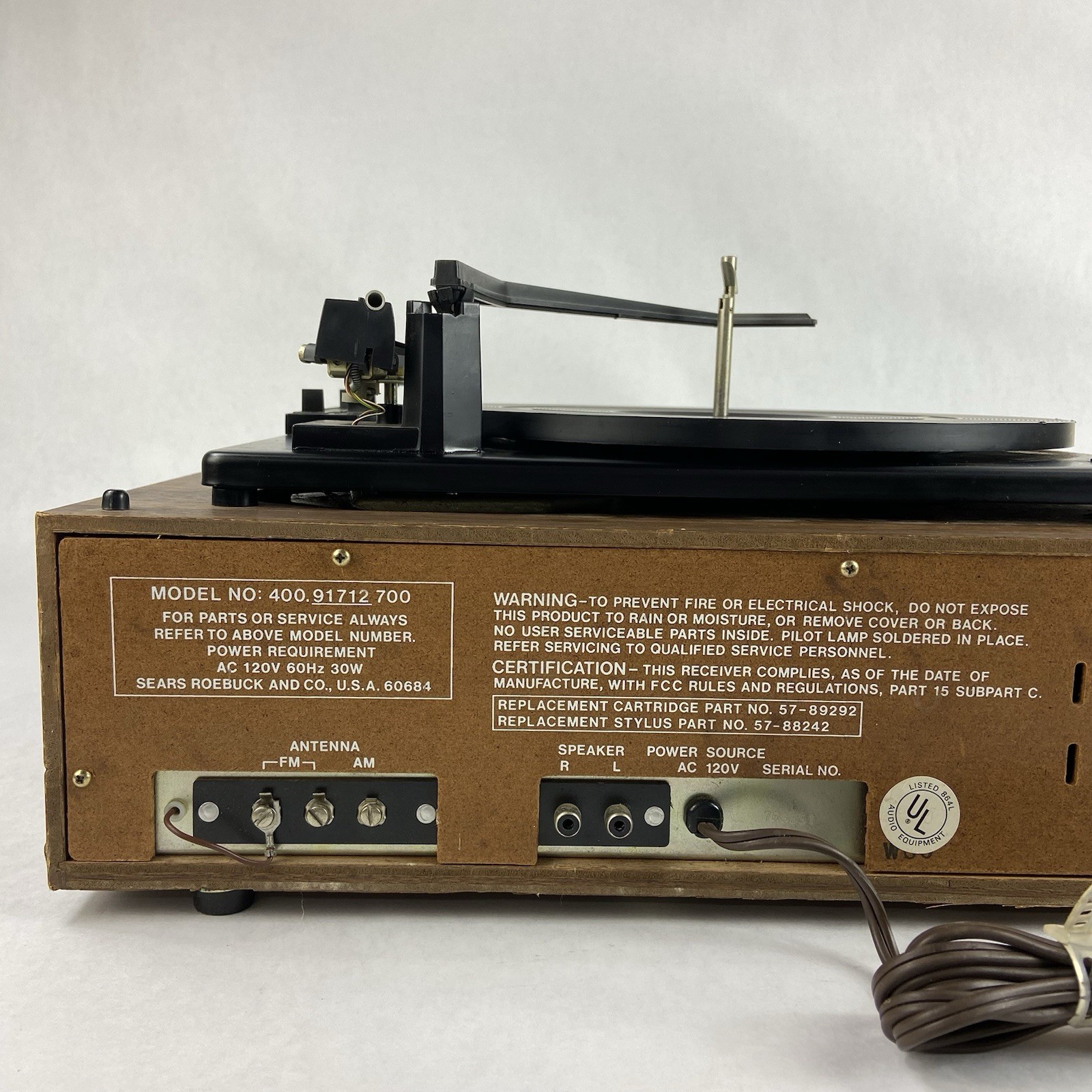 Sears 400.91712 700 AM/FM Stereo 8 Track Turntable Music System