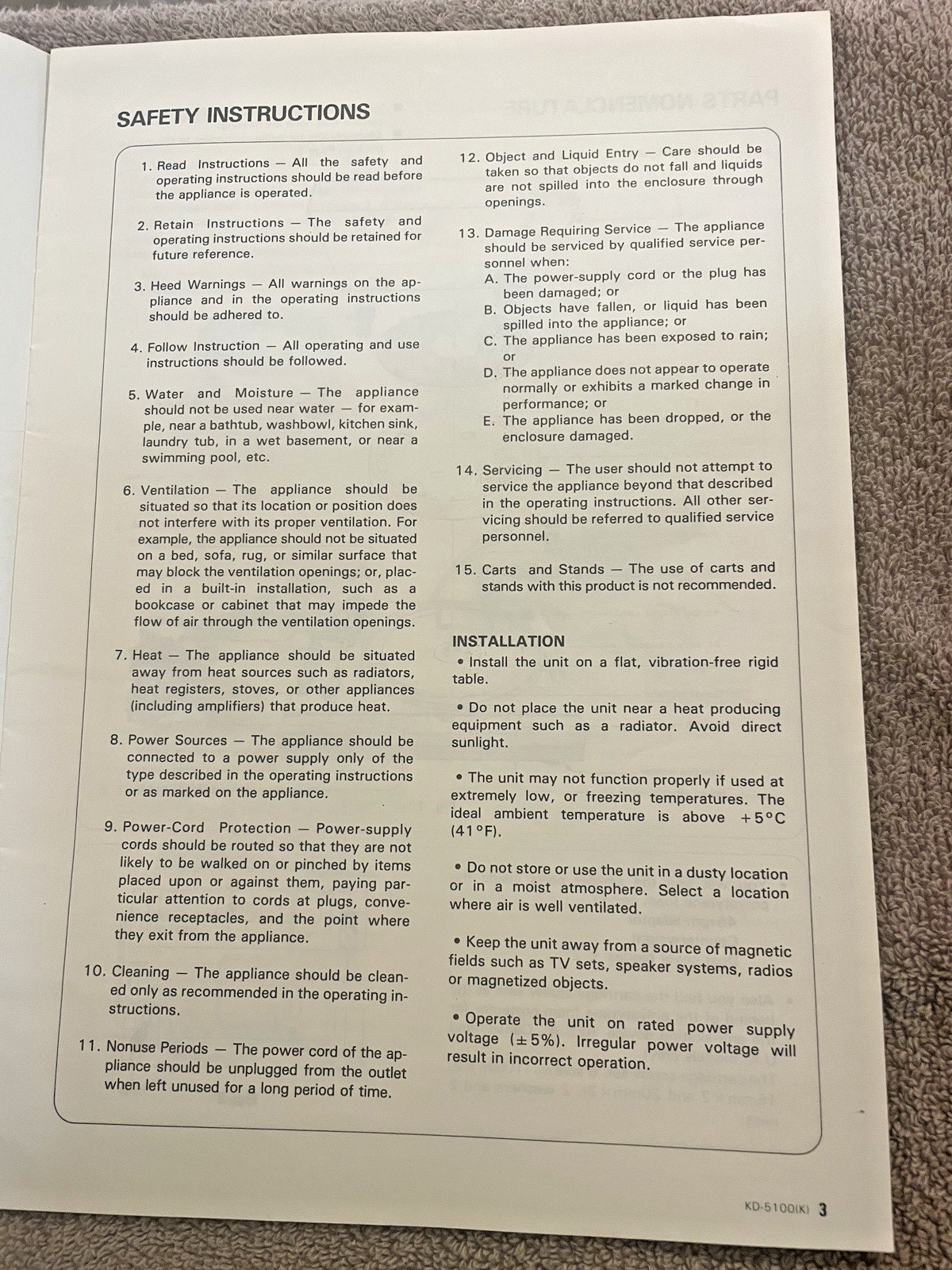 ORIGINAL INSTRUCTION MANUAL / KENWOOD KD-5100 TURNTABLE / EXCELLENT CONDITION /