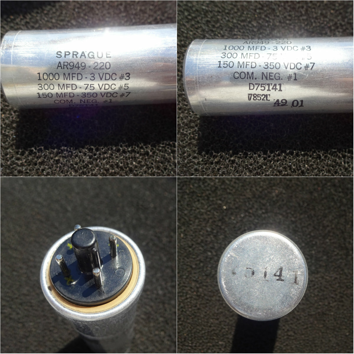 7pcs Sprague Electrolytic Capacitors 1000mf-3 Vdc, 300mf-75 Vdc, 150mf- 350Vdc