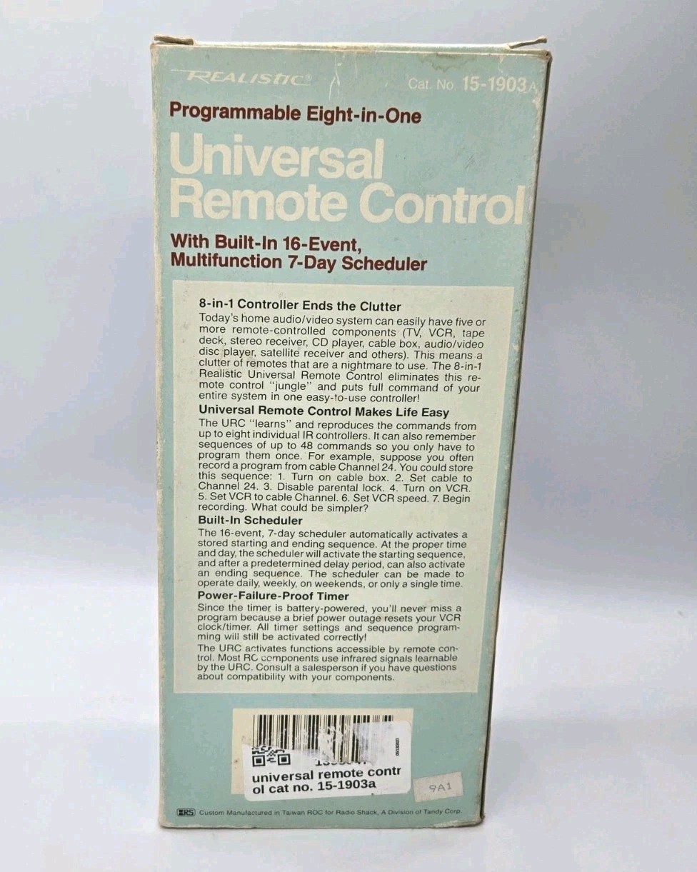 Vintage Realistic Programable 8-in-1 Universal Remote Control 15-1903A New