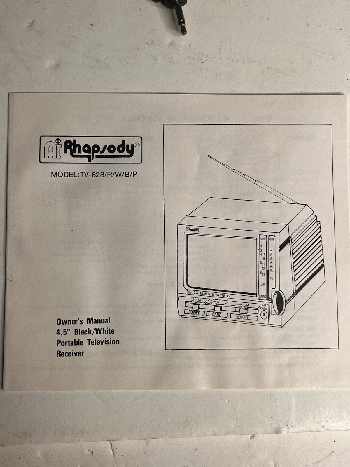 Rhapsody Personal Portable 4.5″ Black and White TV – Open Box Xlnt Condition