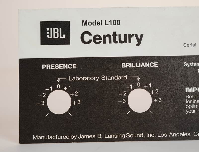 Pair of JBL L100 Century Aluminum Label Badges Replacement 1-Year Warranty