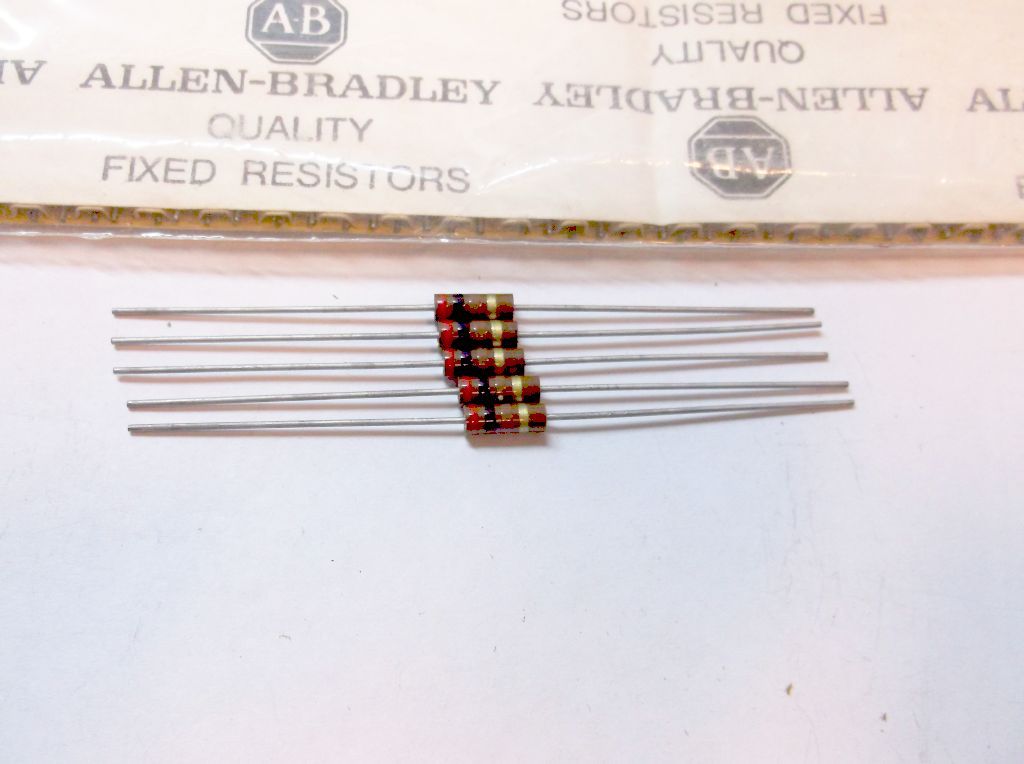 5 Allen Bradley Carbon Comp Resistor RCR 200 ohm 1/2W 5%