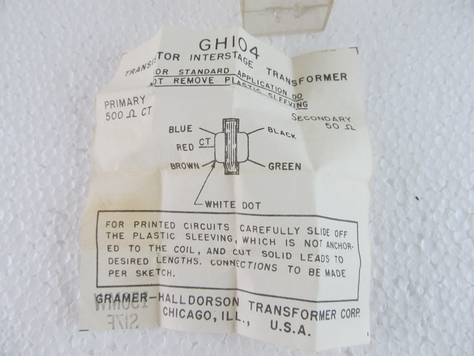 Gramer Halldorson Transistor Interstage Transformer GH104 PRI 500 / SEC 50 OHM