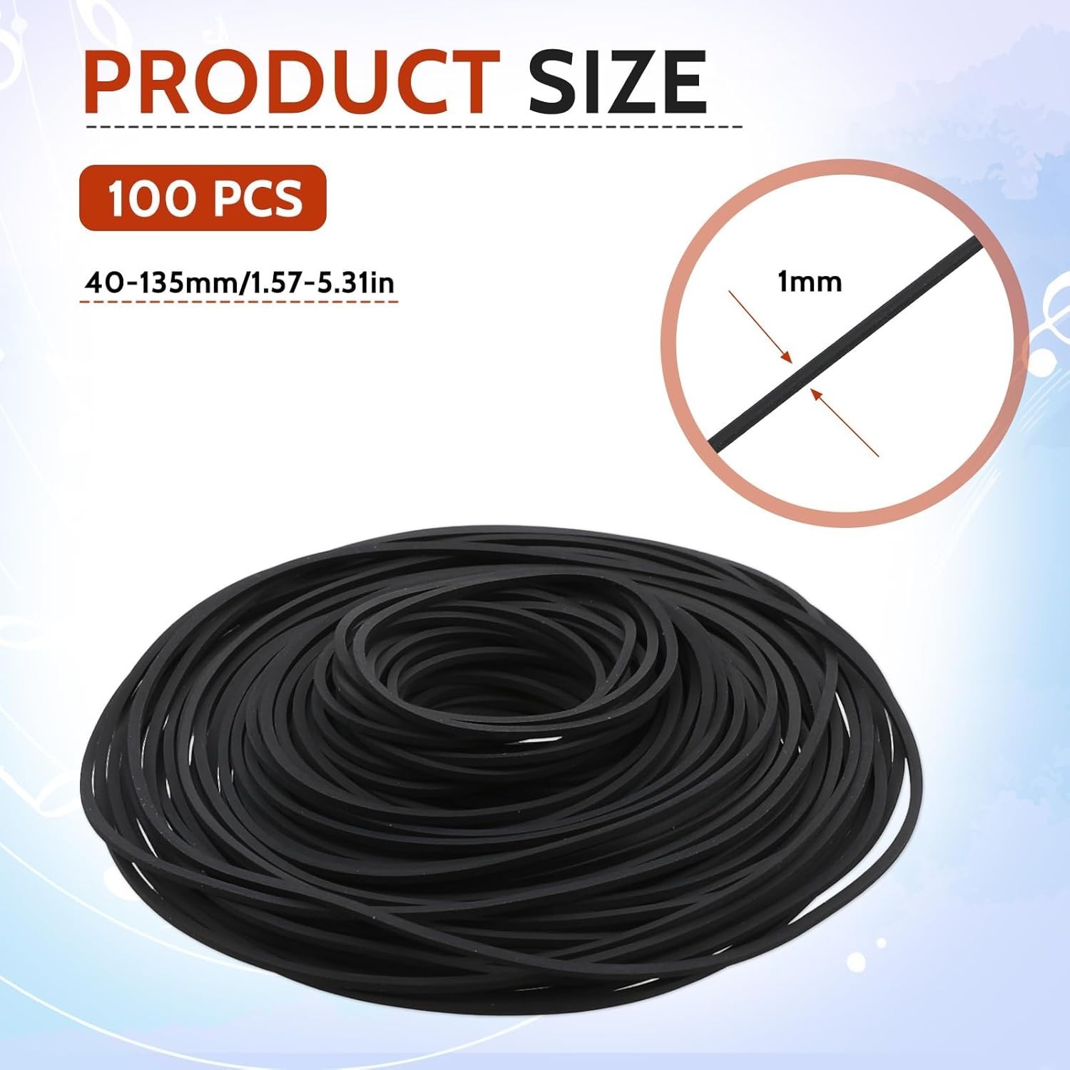 100pcs Cassette Recorder Rubber Belts – Repair Kit for Tape, CD, DVD, VCR Drives