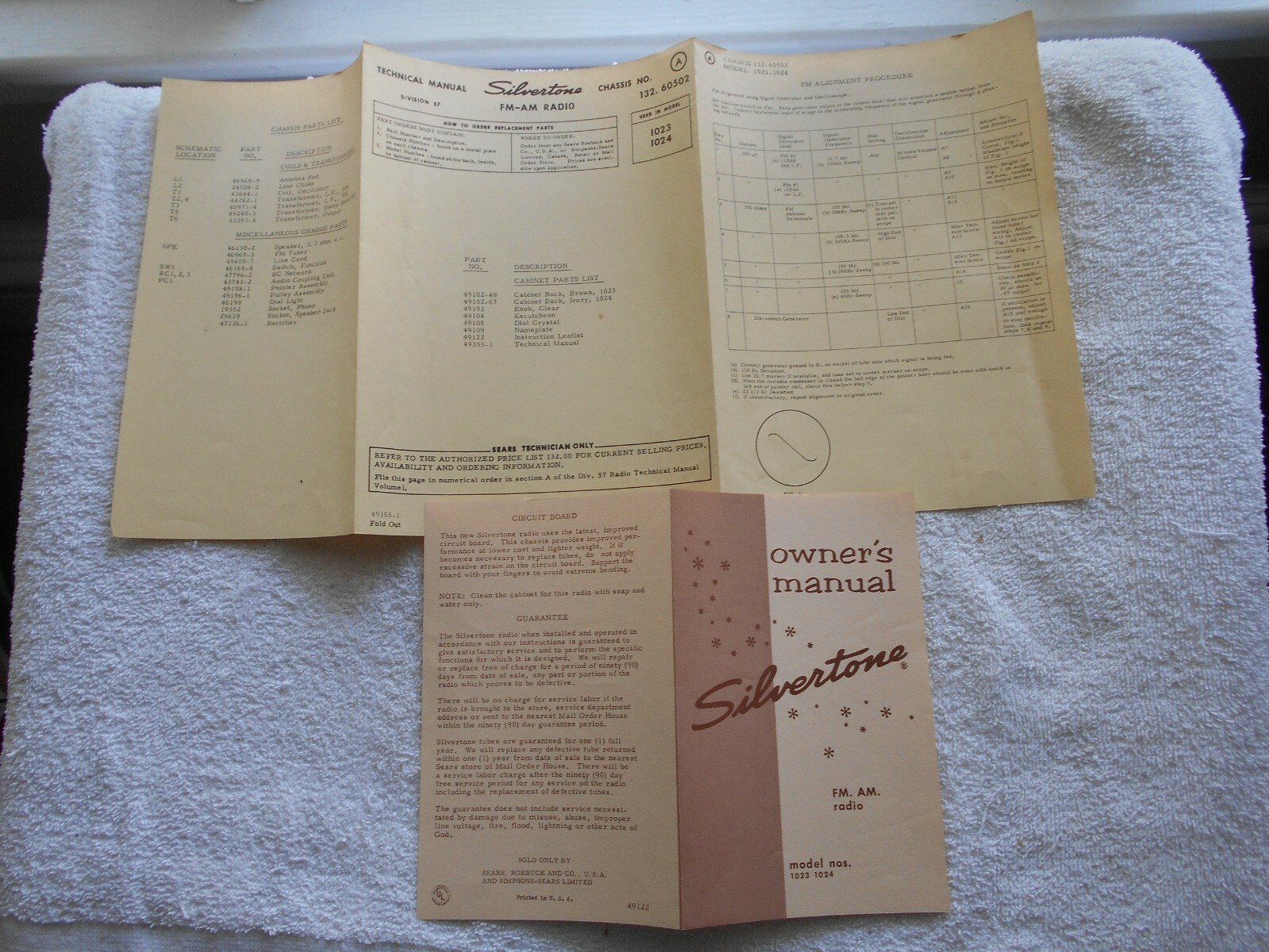 SEARS SILVERTONE OWNER’S MANUAL & TECHNICAL MANUAL MODEL NOS. 1023-1024-FM-AM