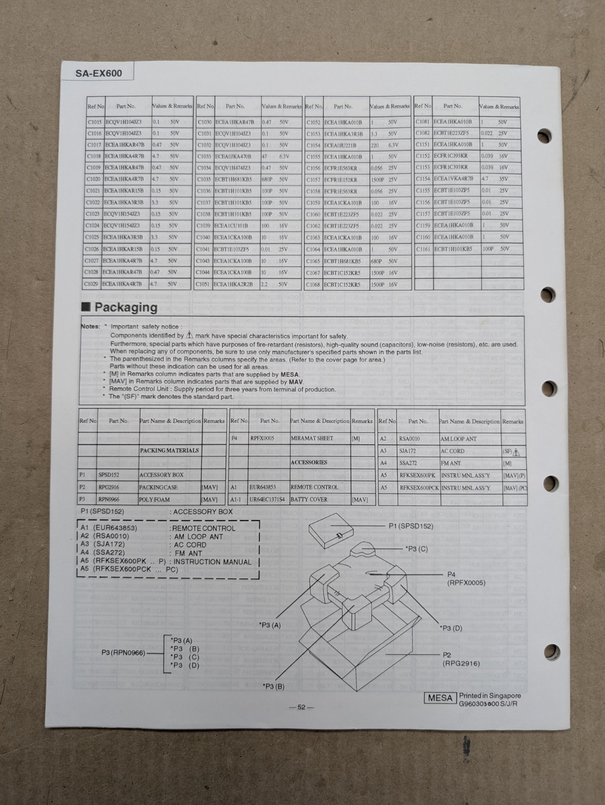 Technics Sa-ex600 AV Control Stereo Receiver Service Manual D-4719