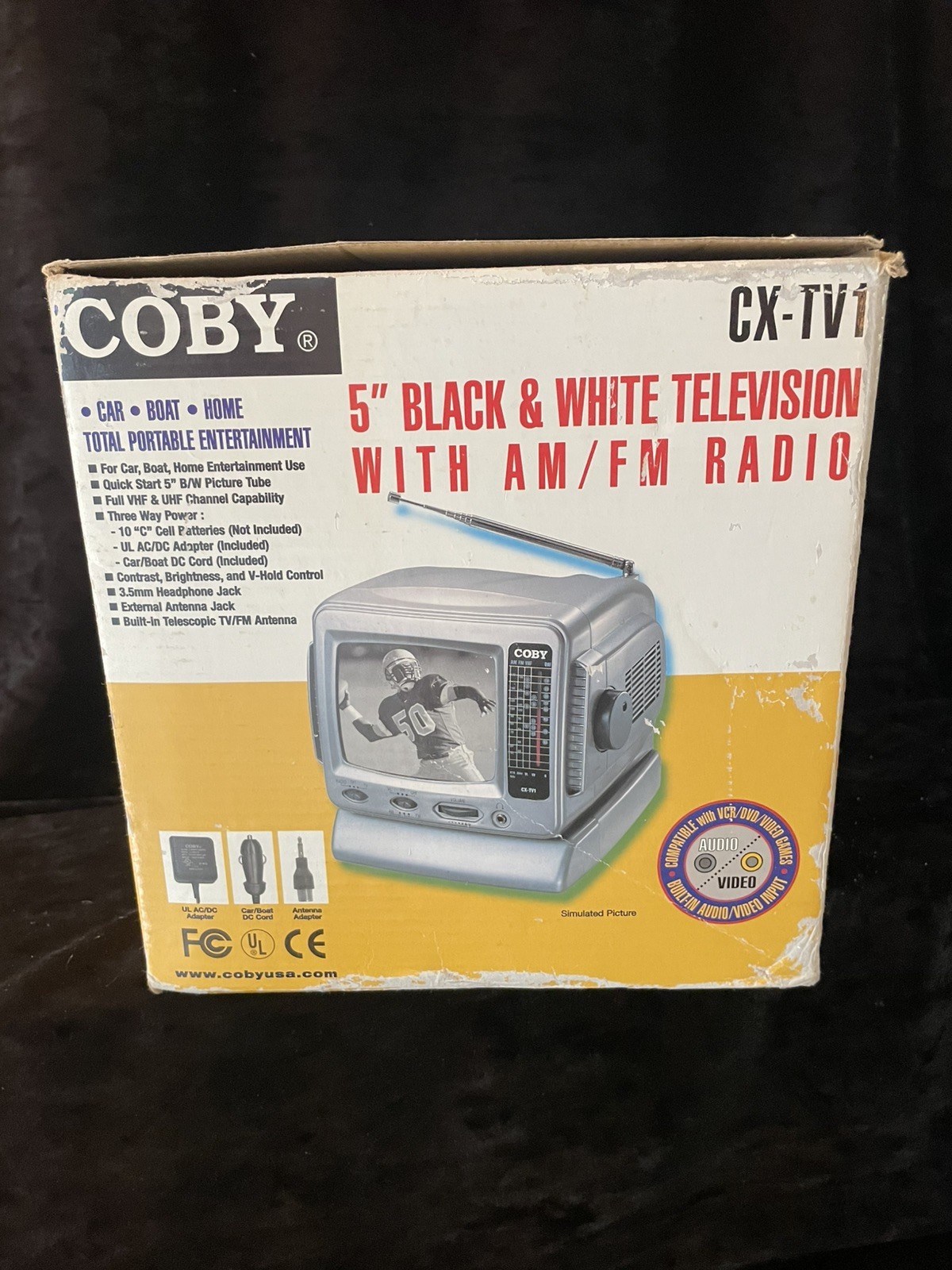 New Coby CX-TV1 5” Portable B&W CRT TV AM FM Radio
