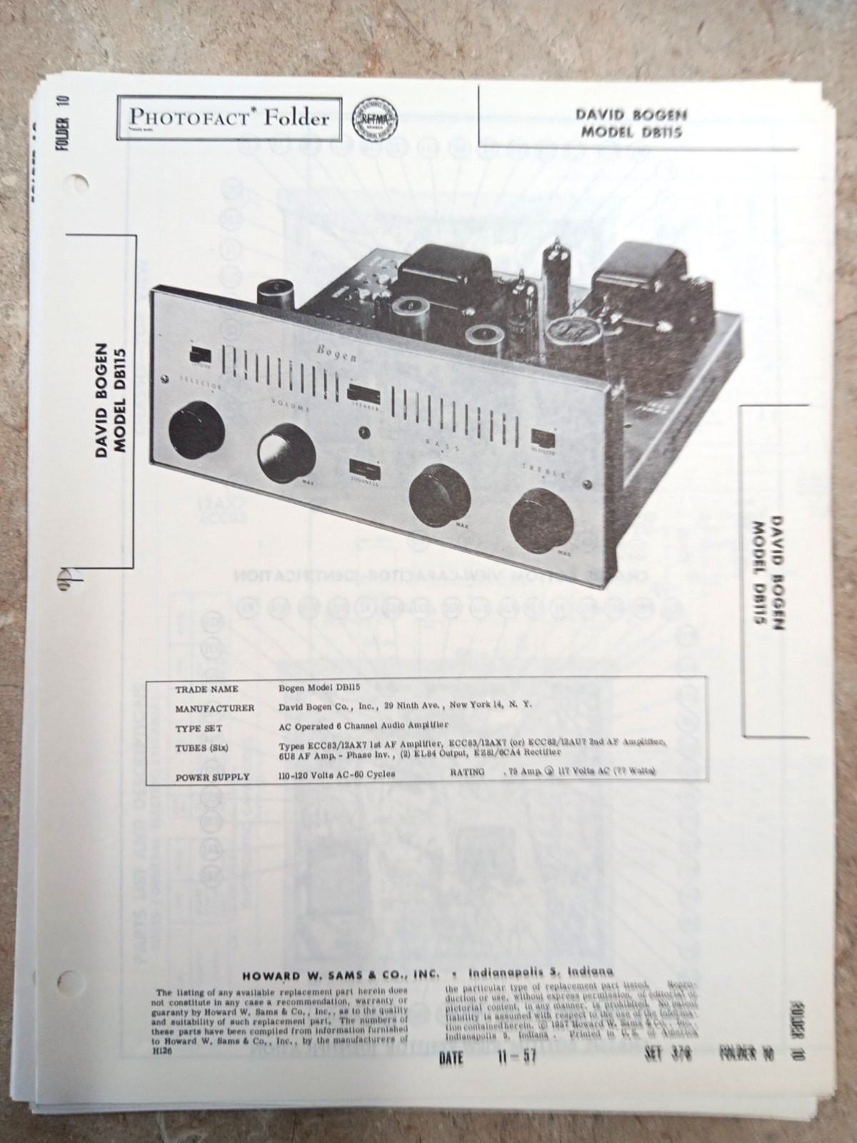 DAVID BOGEN DB130 Tube Amp – NOS SAMS PHOTOFACT Folders 332/4 – Schematic Parts