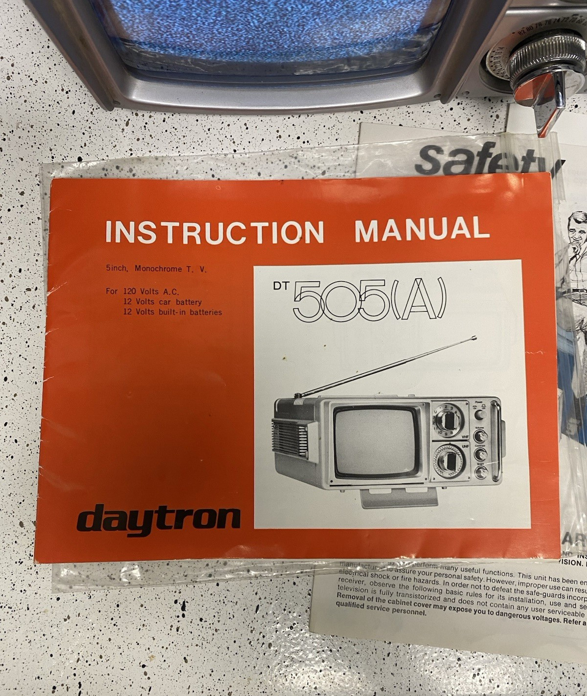 Daytron DT-505A Vintage Portable TV Power Cable Strap Tested