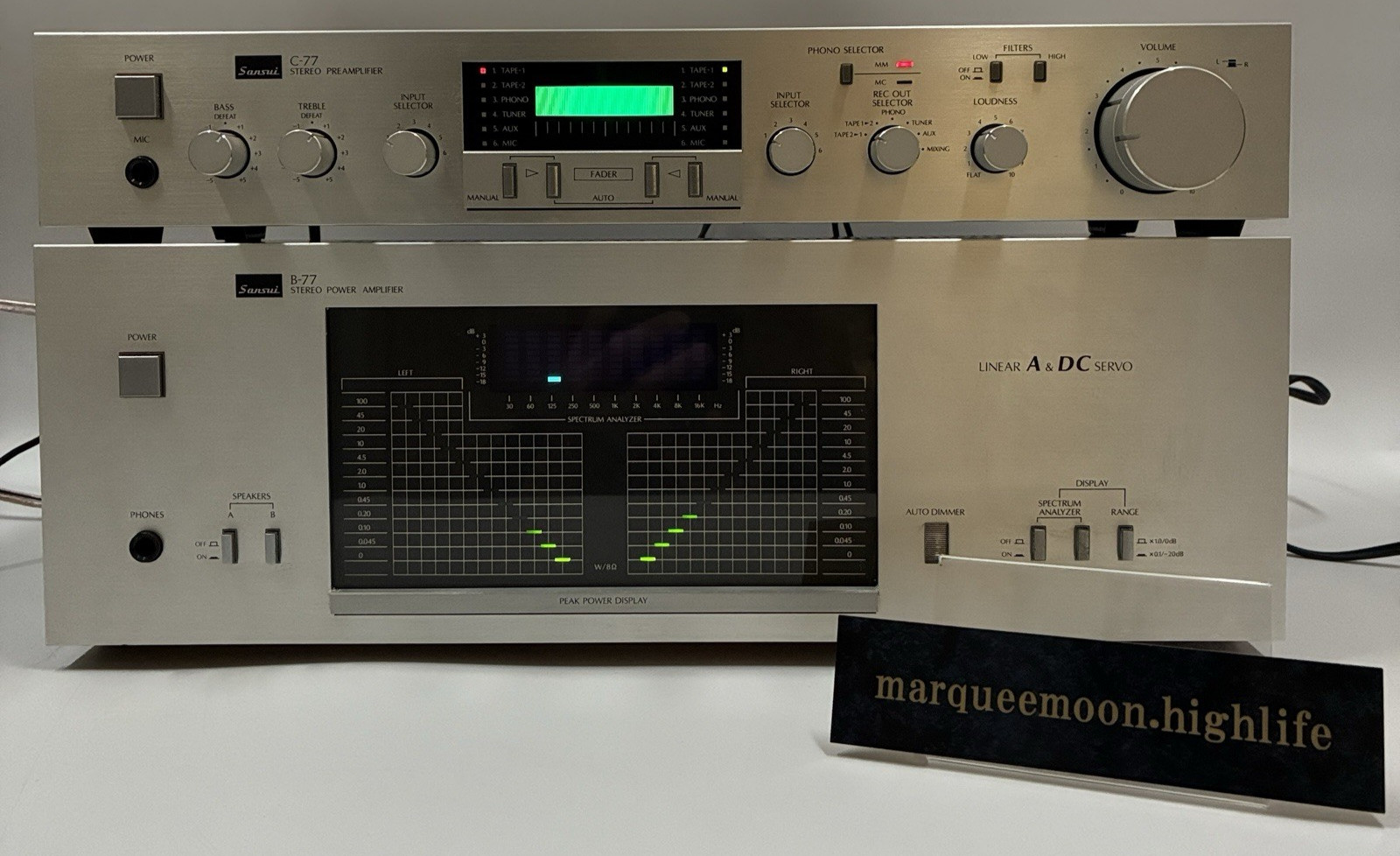 SANSUI C-77 Preamplifier B-77 Power Amplifier Set Vintage Rare Working