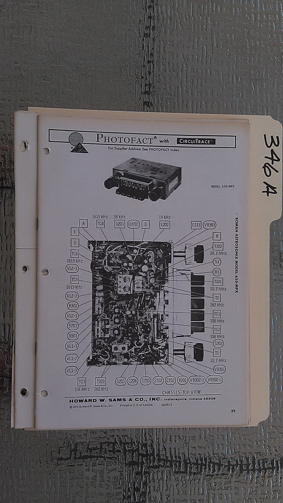 Boman 652-mpx photofact service manual original repair stereo am fm car radio